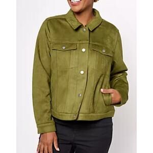 NWT Denim & Co. QVC Classic Faux Suede Jacket in jungle Olive Sz M Fall Autumn